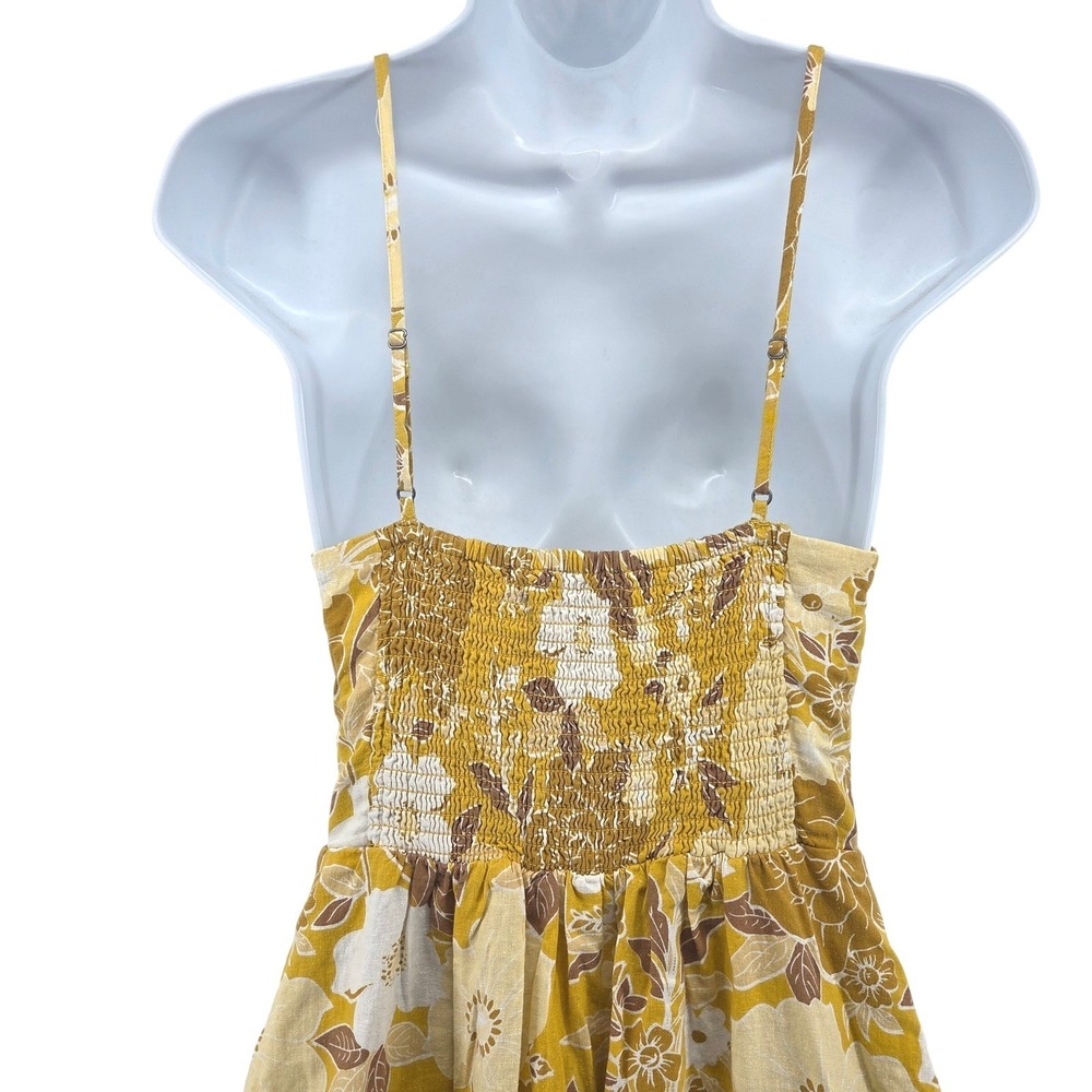 Abercrombie & Fitch Maxi Dress Yellow‎ Floral Tiered Smocked Slit Boho Summer S - Picture 11 of 12